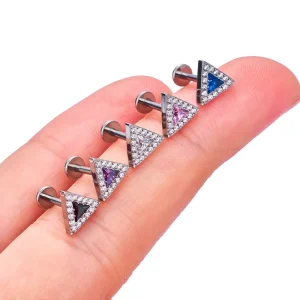 Triangle ear piercing with clear red green purple stones titanium nose stud
