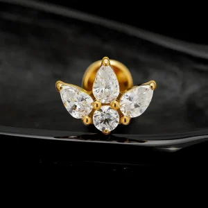 Lotus flower earring with clear red purple green cz stones diamond lotus earring