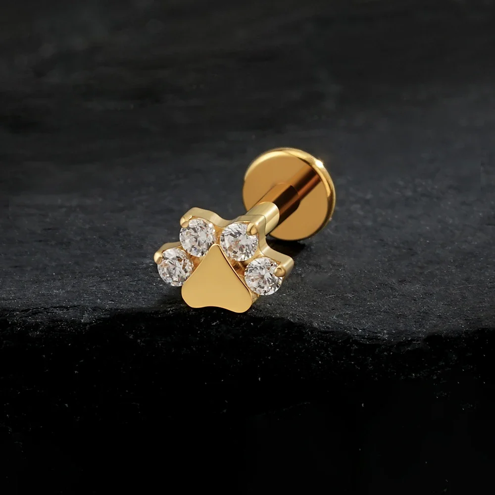 Cat paw earring with pink blue green purple diamond cz stones titanium nose stud 18G 16G - Image 3