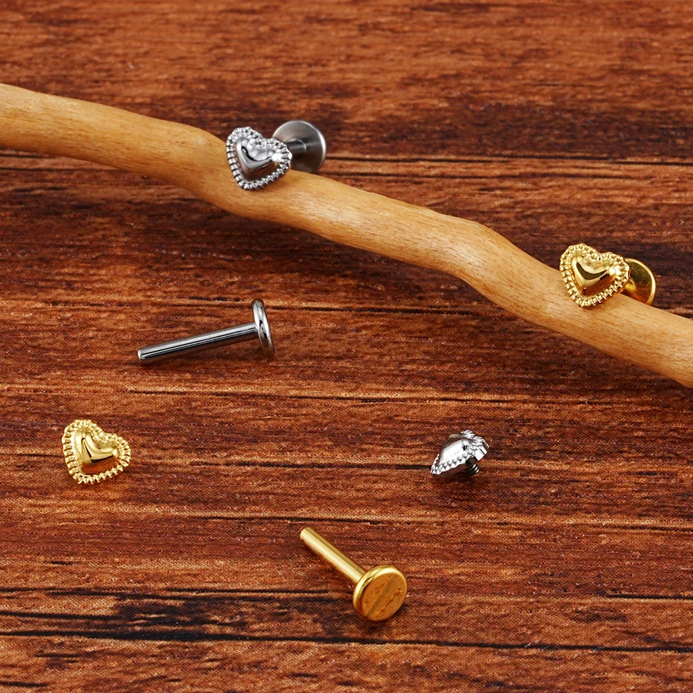 Heart medusa piercing in gold and silver cute titanium lip stud nose stud ear stud 16G - Image 7