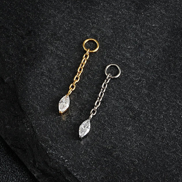 Cartilage piercing chain with a marquise diamond cz stone titanium piercing pendant - Image 2