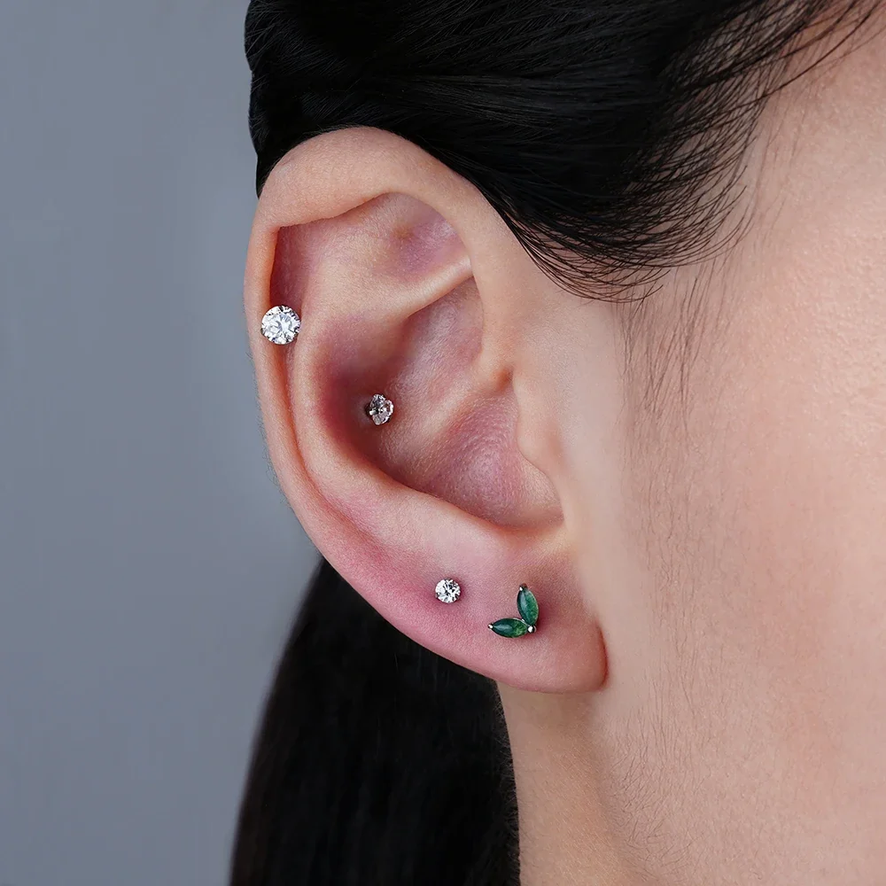 Moss agate gemstone piercing labret stud with two marquise stones made of titanium 16G - Image 4