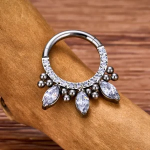 Daith hoop earring with diamond cz titanium daith clicker hoop septum clicker