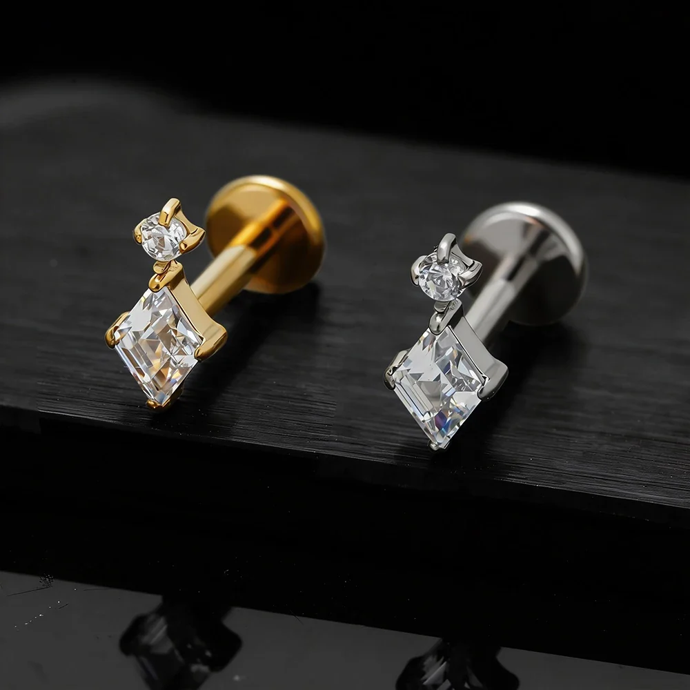 Diamond nose stud with a kite-shaped cz stone titanium ear piercing tiny and cute - Image 2