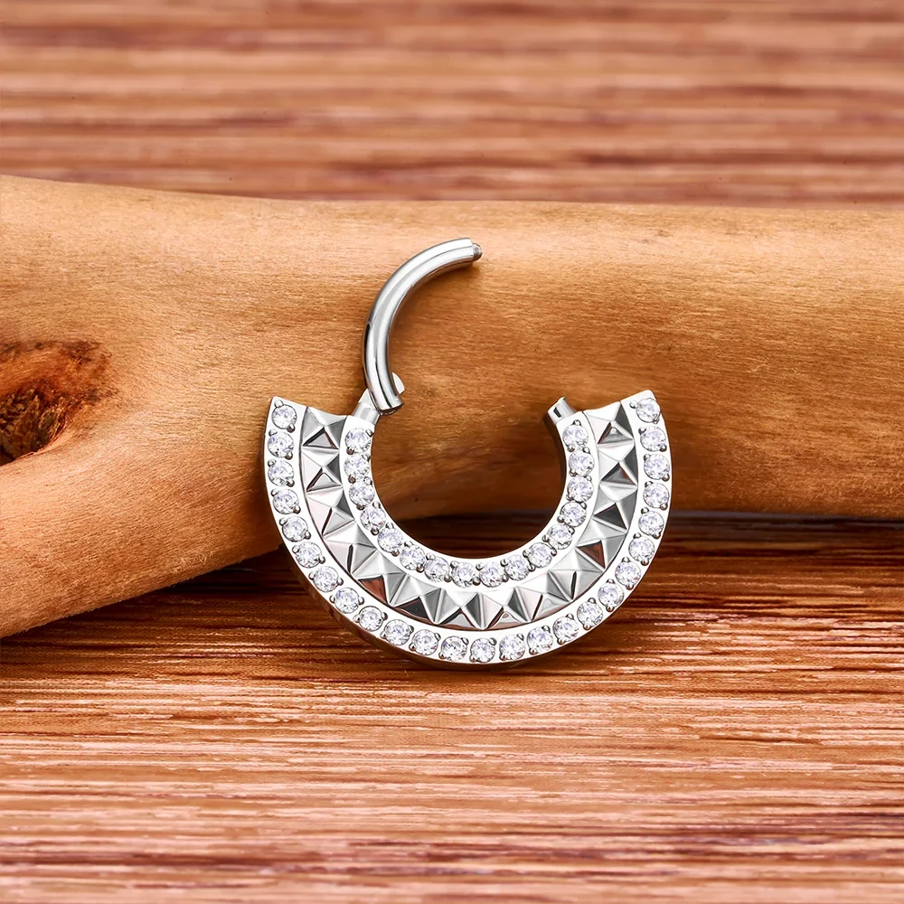 Large septum ring in silver maximalist and complex titanium clicker ring - Image 3