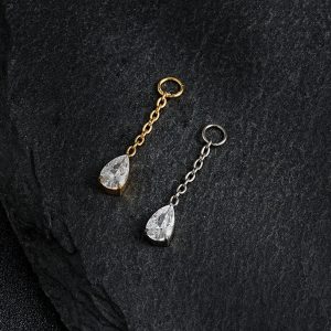 Piercing pendant with a teardrop diamond cz stone titanium piercing chain