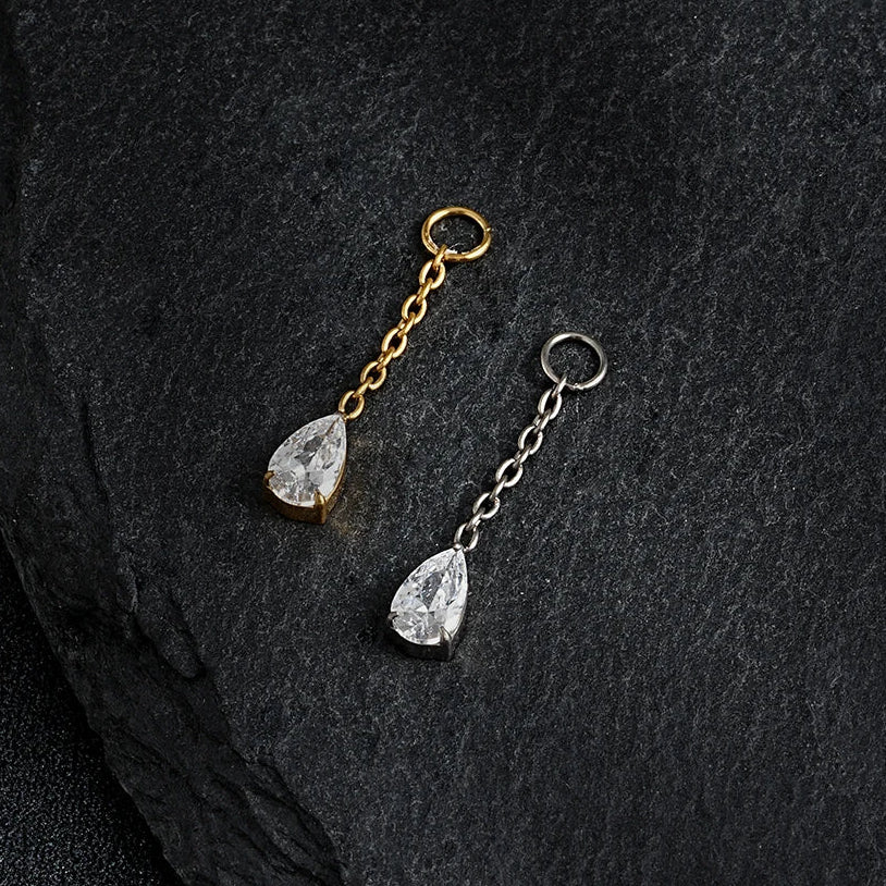Piercing pendant with a teardrop diamond cz stone titanium piercing chain