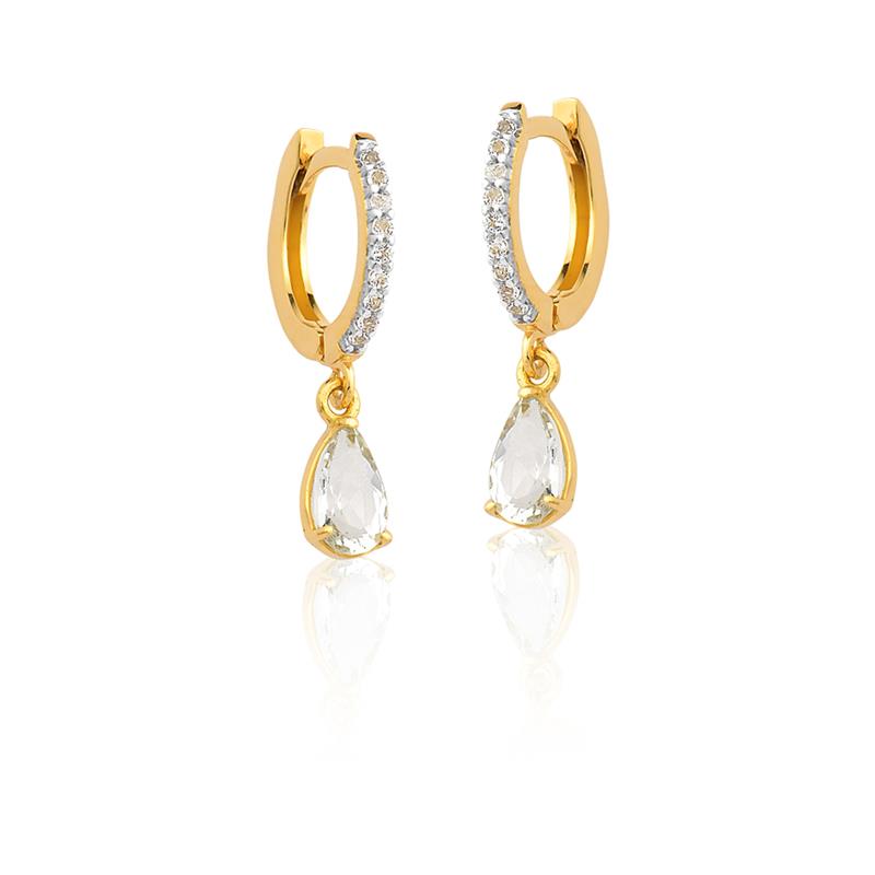 Brinco Ouro 18k Pedra Gota Zircônia Branca - Image 2
