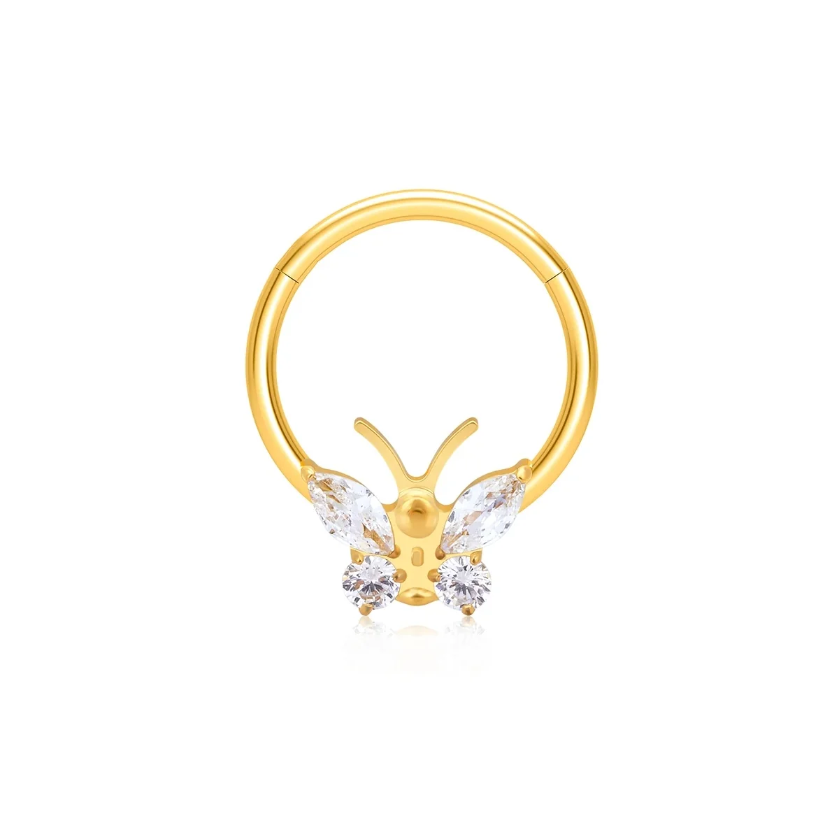 Butterfly nose ring gold silver with CZ stones septum piercing titanium nose clicker - Image 4