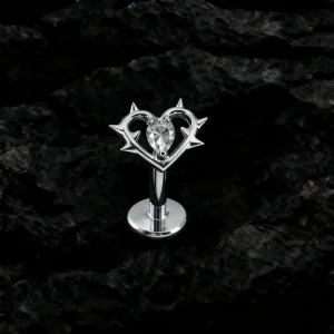 Spiked heart earring with a clear pink red green black stone heart nose piercing stud