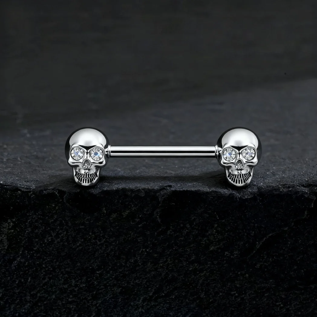 Skull nipple piercing in purple blue silver gold skull nipple ring made of tItanium - Image 2